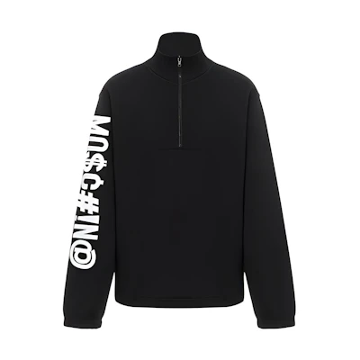 MOSCHINO Symbols Half-Zip Cotton Sweatshirt Jacket Men Black A1717702721A-1555