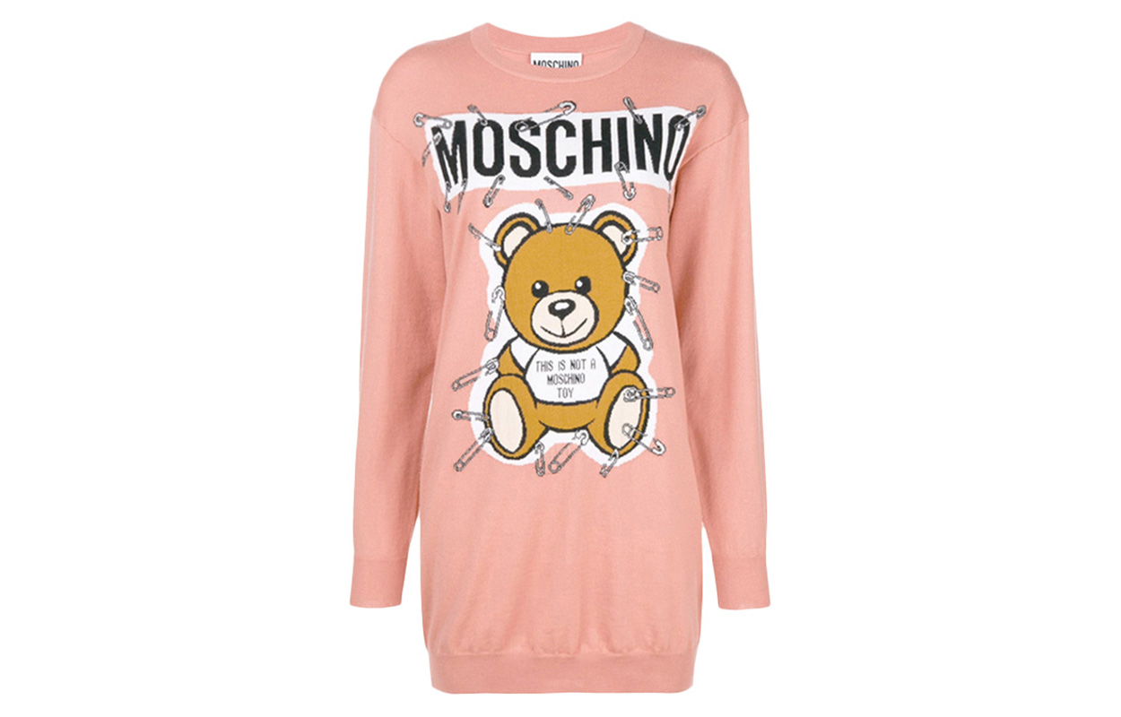 MOSCHINO Teddy Bear Crewneck Sweatshirt Dress Pink. EV0493-5501-1147