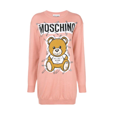 MOSCHINO Teddy Bear Crewneck Sweatshirt Dress Pink. EV0493-5501-1147