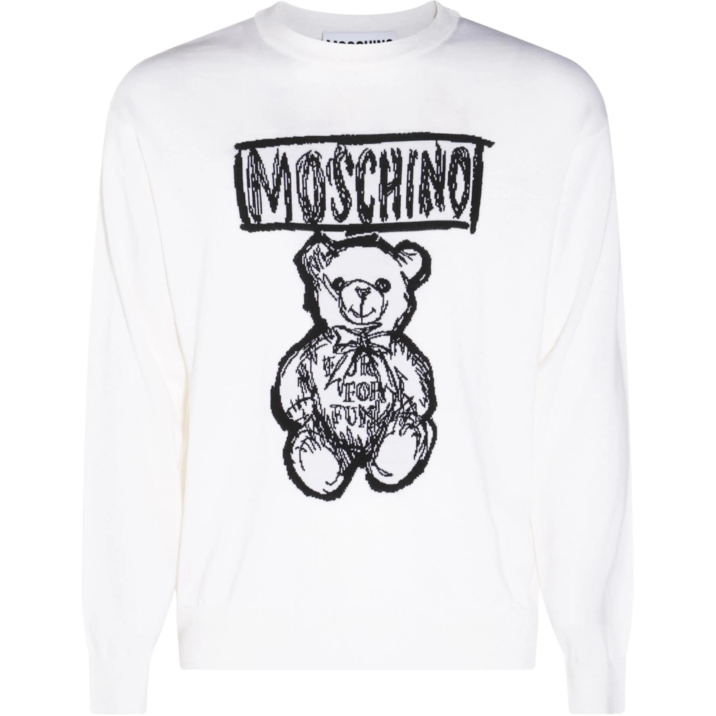 Moschino Teddy Bear Graphic Ribbed Crewneck Sweatshirt White 242ZRV092670001