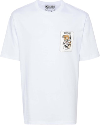 모스키노 테디 베어 그래픽 리브드 트림 화이트 반팔 티셔츠 V071352411001 Buy 모스키노 테디 베어 그래픽 리브드 트림 화이트 반팔 티셔츠 V071352411001
