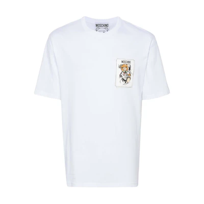 MOSCHINO Teddy Bear Graphic Ribbed Trim White Short Sleeve T-Shirt V071352411001