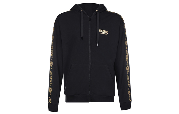 MOSCHINO Teddy Bear Logo Hooded Zip-Up Jacket Black Mens A1727-8111-0555