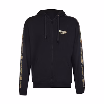 MOSCHINO Teddy Bear Logo Hooded Zip-Up Jacket Black Mens A1727-8111-0555