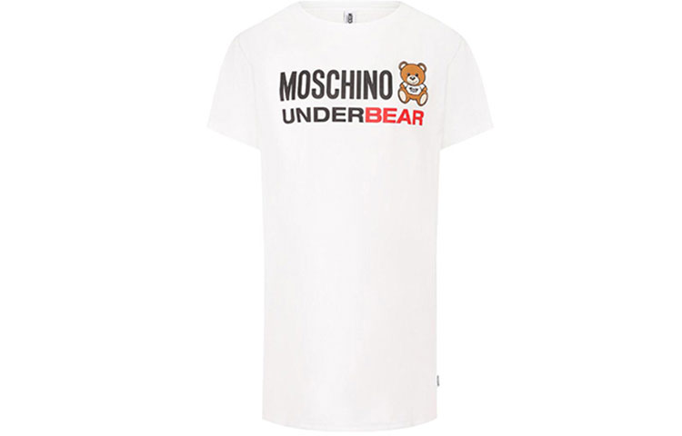 Order MOSCHINO Teddy Bear Logo Print Short Sleeve T-Shirt Dress White. A1905-9003-01