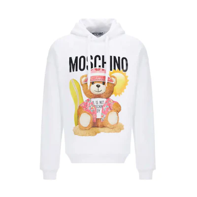 MOSCHINO Teddy Bear Logo Print White Hoodie for Men. 1718-2028-1001