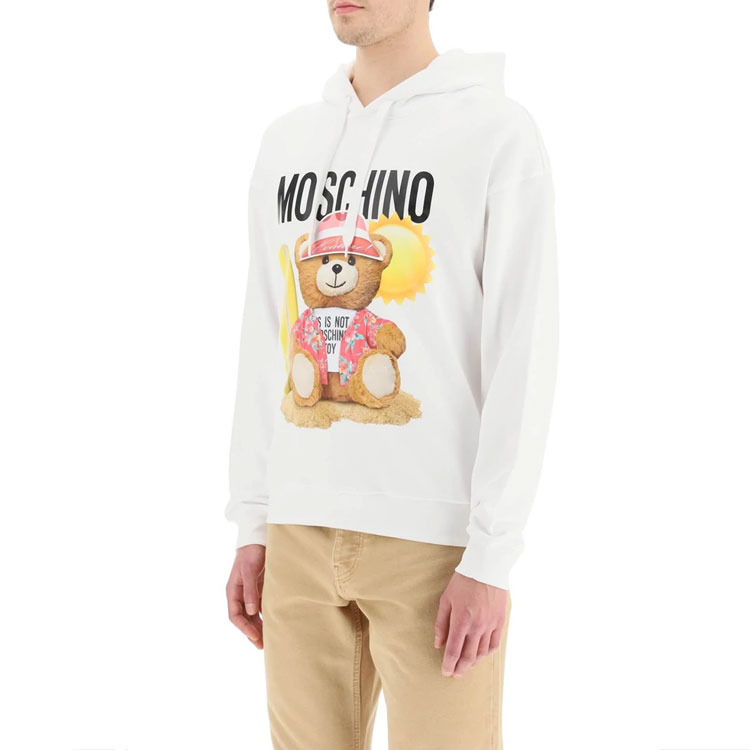 Purchase 모스키노 테디베어 로고 프린트 화이트 후디 남성용. 1718-2028-1001