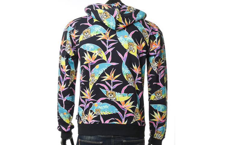 Lookbook 모스키노 테디베어 팜리프 블랙 후드 재킷 남성용. 3-A1704-2310-1555