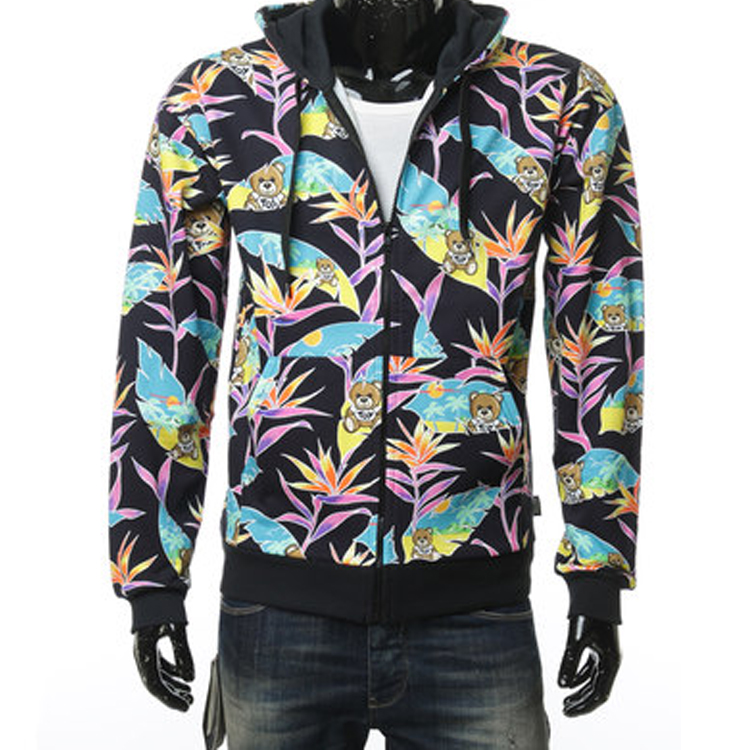 Shop 모스키노 테디베어 팜리프 블랙 후드 재킷 남성용. 3-A1704-2310-1555