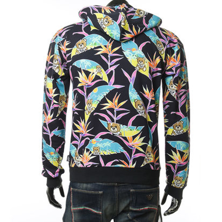 Details for 모스키노 테디베어 팜리프 블랙 후드 재킷 남성용. 3-A1704-2310-1555