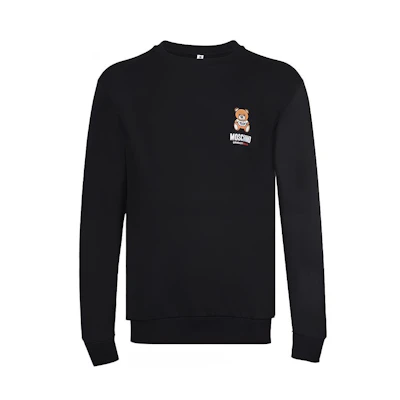 Moschino Teddy Bear Print Black Crewneck Sweatshirt Mens Long Sleeve A1719-8104-0555