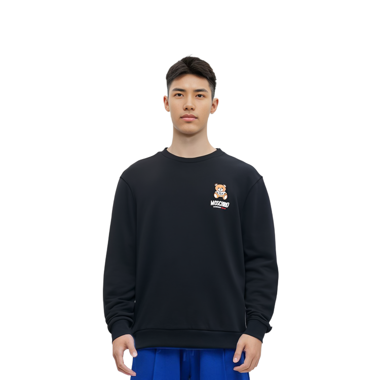 Details for Moschino Teddy Bear Print Black Crewneck Sweatshirt Mens Long Sleeve A1719-8104-0555