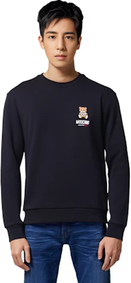Moschino Teddy Bear Print Black Crewneck Sweatshirt Mens Long Sleeve A1719-8104-0555 Sizing Moschino Teddy Bear Print Black Crewneck Sweatshirt Mens Long Sleeve A1719-8104-0555