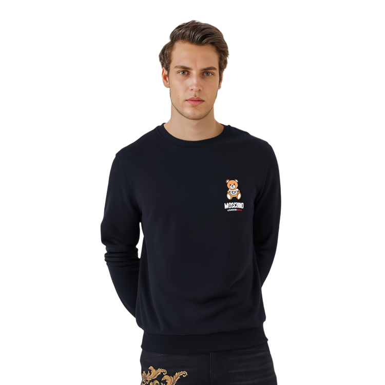 Cheap Moschino Teddy Bear Print Black Crewneck Sweatshirt Mens Long Sleeve A1719-8104-0555