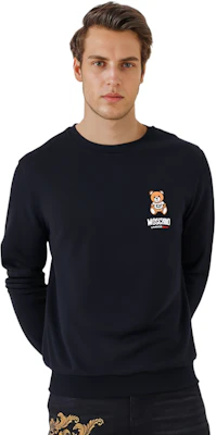 Moschino Teddy Bear Print Black Crewneck Sweatshirt Mens Long Sleeve A1719-8104-0555 Cheap Moschino Teddy Bear Print Black Crewneck Sweatshirt Mens Long Sleeve A1719-8104-0555