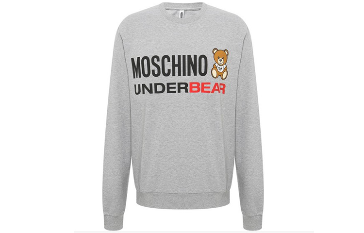 MOSCHINO Teddy Logo Print Pullover Sweatshirt Men’s Grey 1-A1701-8112-0489