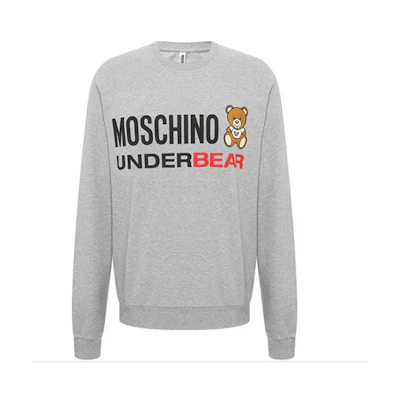MOSCHINO Teddy Logo Print Pullover Sweatshirt Men’s Grey 1-A1701-8112-0489