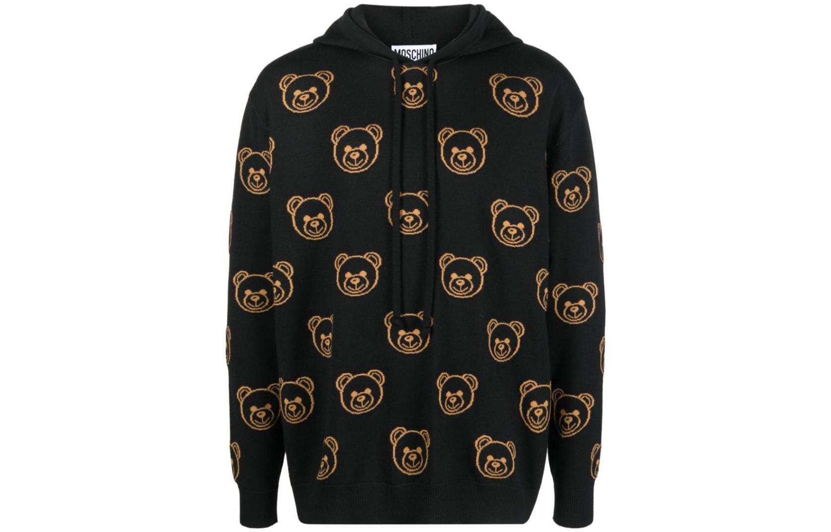 MOSCHINO Teddy Print Hoodie Black Long Sleeve Pullover A0921-5202-4555