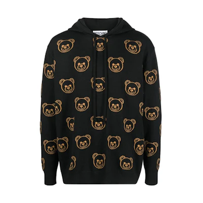 MOSCHINO Teddy Print Hoodie Black Long Sleeve Pullover A0921-5202-4555