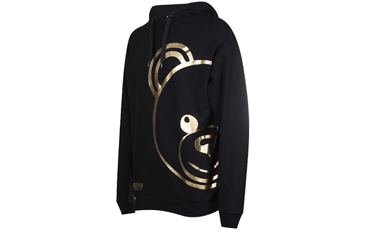 Shop Moschino Toy-Bear Metallic Cartoon Print Hoodie Black A1710-8113-0555