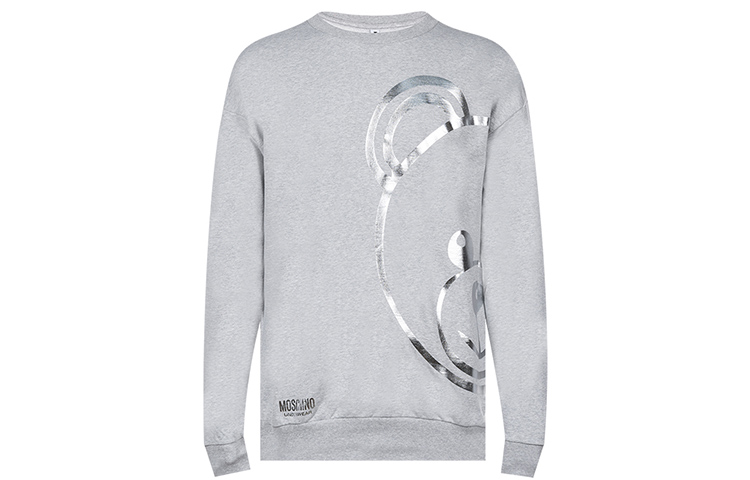 MOSCHINO Toy Bear Metallic Print Crewneck Sweatshirt Grey A1709-8113-0489