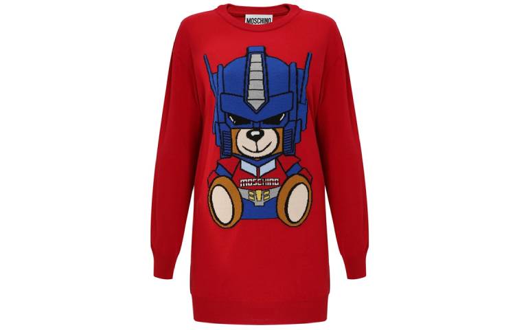MOSCHINO Transformers Bear Wool Dress Red Color. 0492-5501-3115
