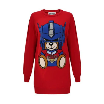 MOSCHINO Transformers Bear Wool Dress Red Color. 0492-5501-3115