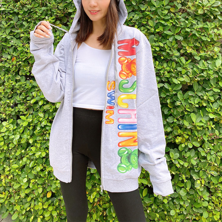 Shop モスキーノ ユニセックス オーバーサイズ ジップアップ フーディ ジャケット グレー 3-A1702-2318-0489