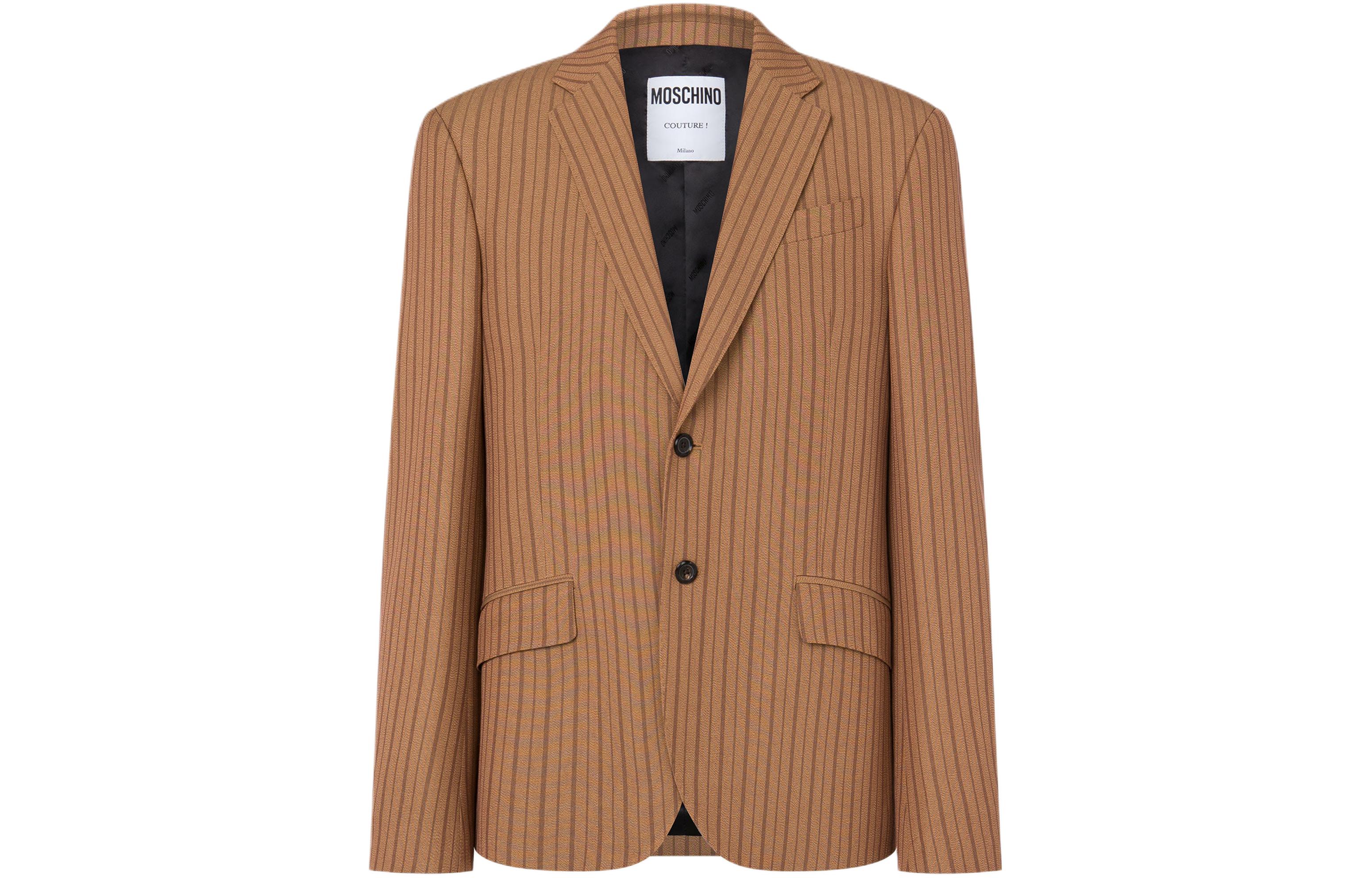 MOSCHINO Viscose Wool Pinstripe Single-Breasted Jacket Casual Khaki A0501-7032-1432