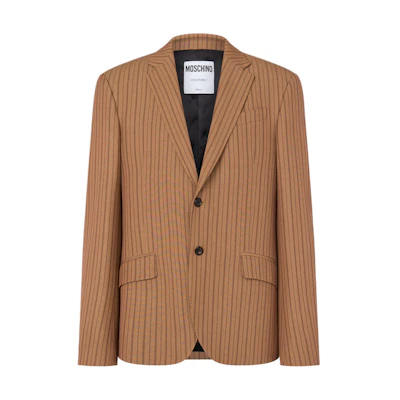 MOSCHINO Viscose Wool Pinstripe Single-Breasted Jacket Casual Khaki A0501-7032-1432