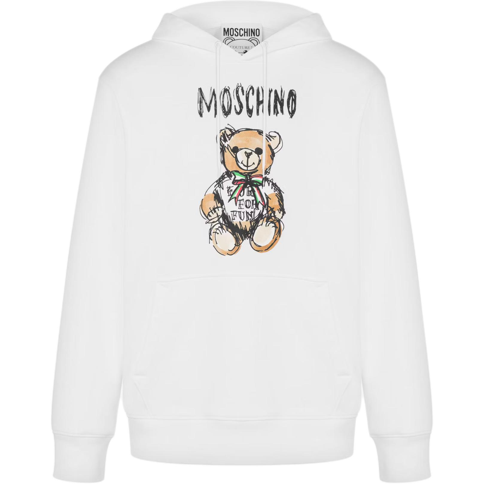 MOSCHINO White Cartoon Print Hoodie with Drawstring and Long Sleeves A1716-0228-1001