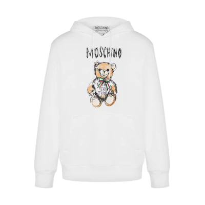 MOSCHINO White Cartoon Print Hoodie with Drawstring and Long Sleeves A1716-0228-1001
