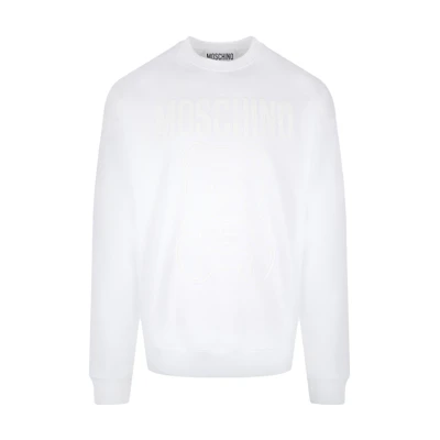 MOSCHINO White Crewneck Long Sleeve Sweatshirt with Letter Print V1713-2028-1001