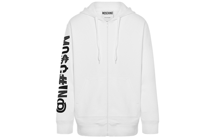 MOSCHINO White Hoodie with Embroidered Logo and Zipper A171-6702-721A