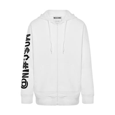 MOSCHINO White Hoodie with Embroidered Logo and Zipper A171-6702-721A