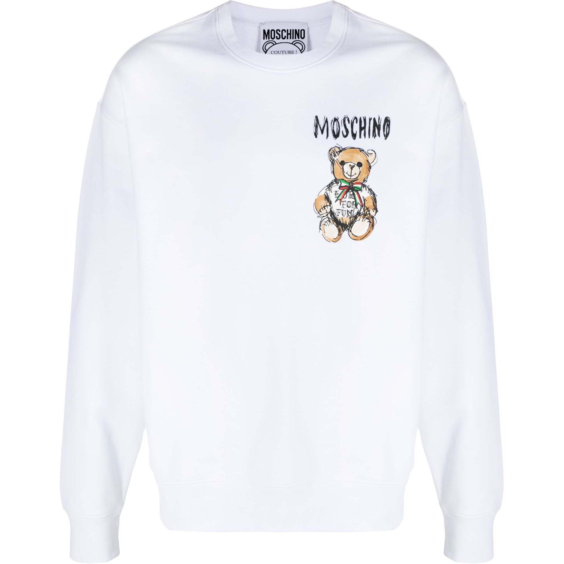 MOSCHINO White Printed Knit Textured Long-Sleeve Sweatshirt V171502281001