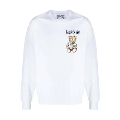 MOSCHINO White Printed Knit Textured Long-Sleeve Sweatshirt V171502281001
