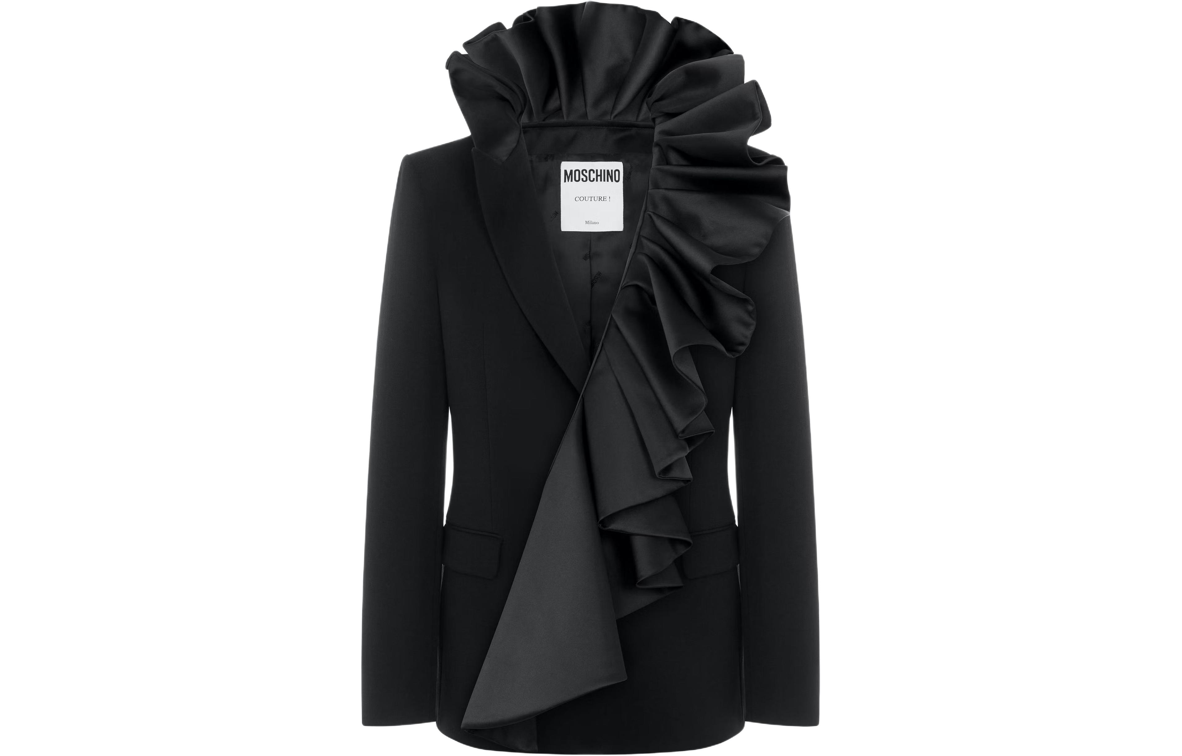 MOSCHINO Wool Jacket with Maxi Ruches Black Fitted Long Sleeve Blazer A0502-5234-2555