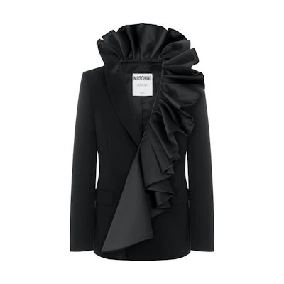 MOSCHINO Wool Jacket with Maxi Ruches Black Fitted Long Sleeve Blazer A0502-5234-2555
