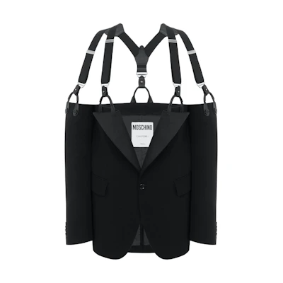 MOSCHINO Wool Jacket with Straps Black Asymmetrical Outerwear A0506-5234-3555