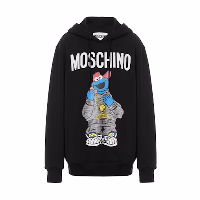MOSCHINO Sesame Street Black Cookie Monster Hoodie Unisex SS21 Collaboration. MAS212A-1779-6027