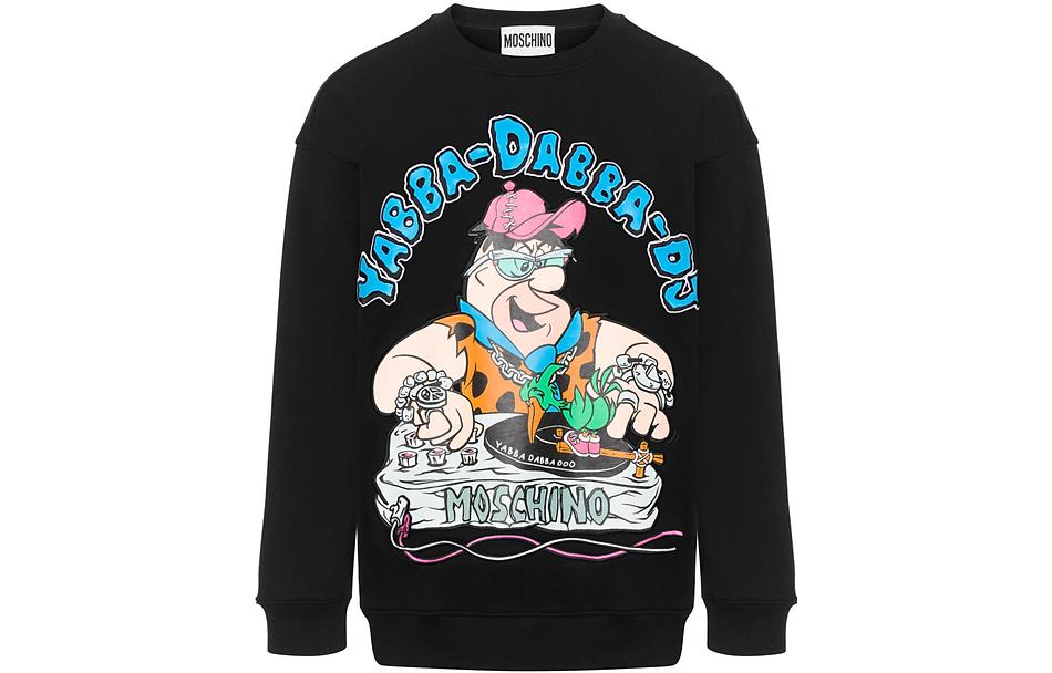 MOSCHINO The Flintstones FW22 Black Cartoon Logo Print Unisex Long Sleeve Sweatshirt AEF222D1B1799-6028-1555