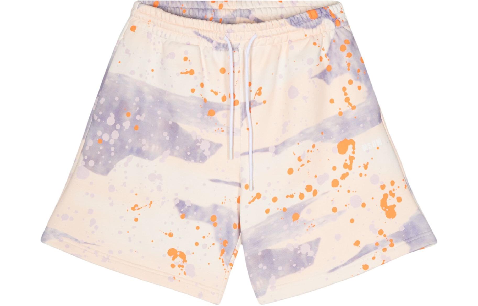 Order MSGM Shorts Beige Casual con Logo y Detalles de Salpicaduras de Pintura. 3640MB77247092-BEIGE