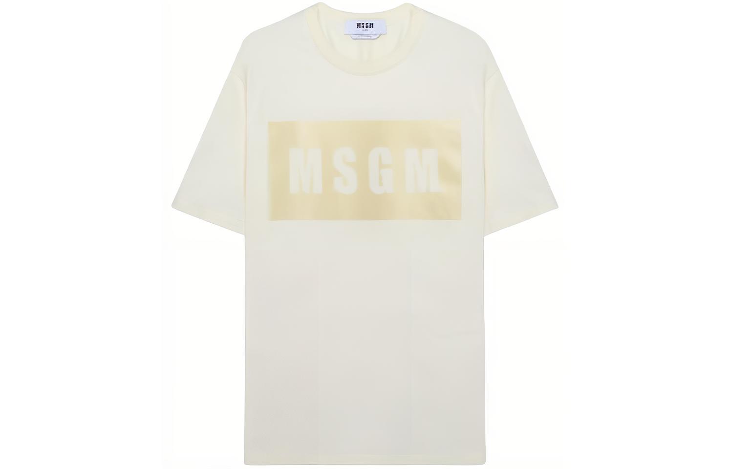 MSGM  Beige Logo Print Crewneck Short-Sleeve T-Shirt 3240MM520-227298-03