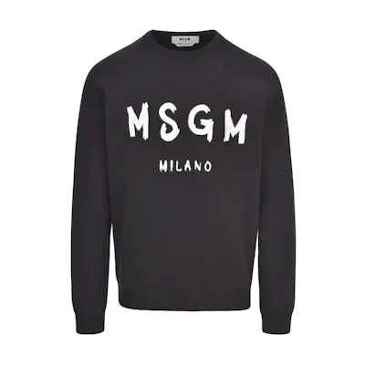 MSGM Black Crewneck Pullover Sweatshirt with Logo Print. 2000MDM51120000594