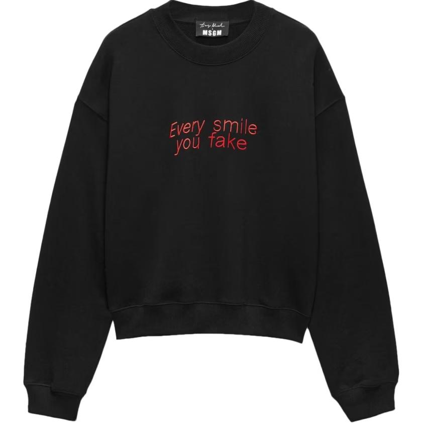 Order Sudadera MSGM Negra Cuello Redondo con Estampado de Letras y Mangas Largas. 3740MM136247795-99