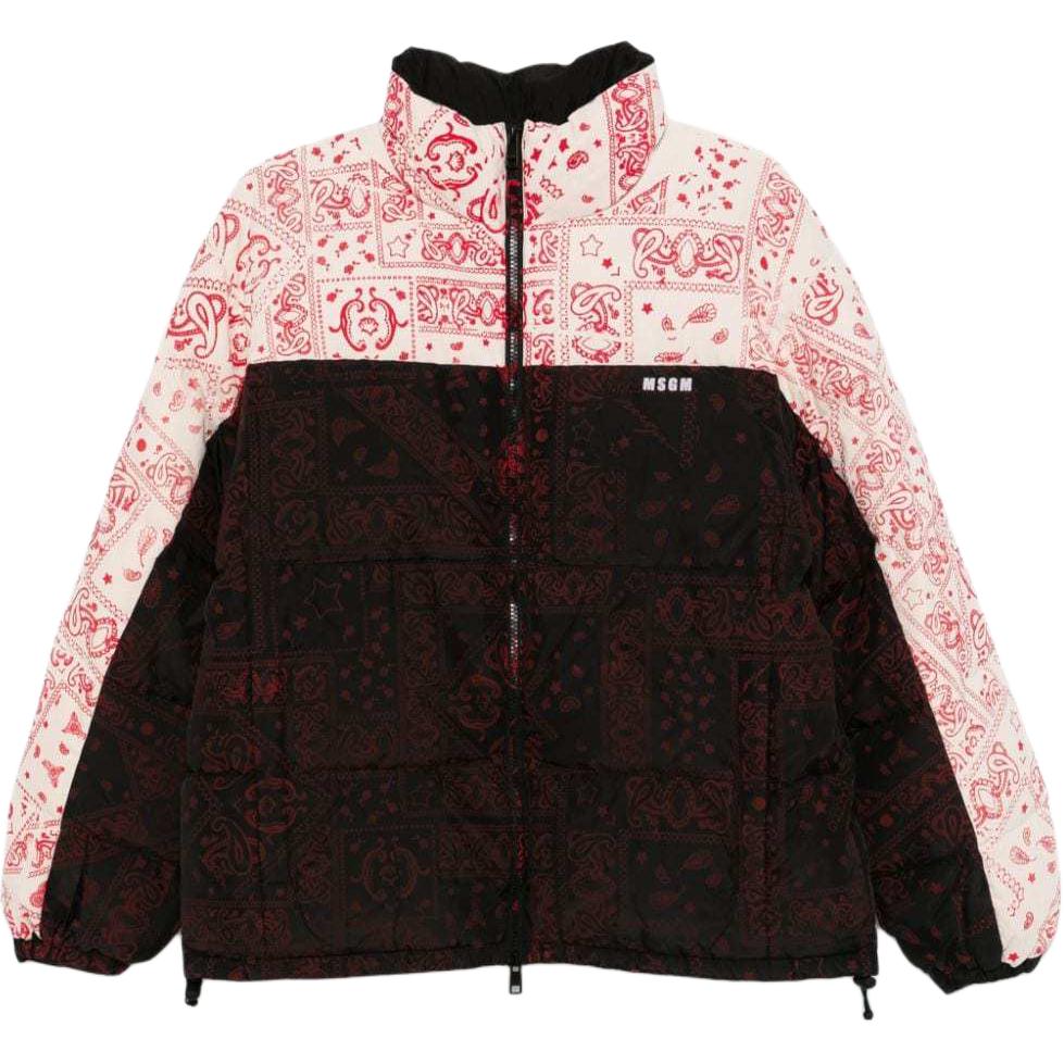 MSGM  Black Logo Print Patchwork Jacket with Stand Collar. 3740MH01237705-BLACK