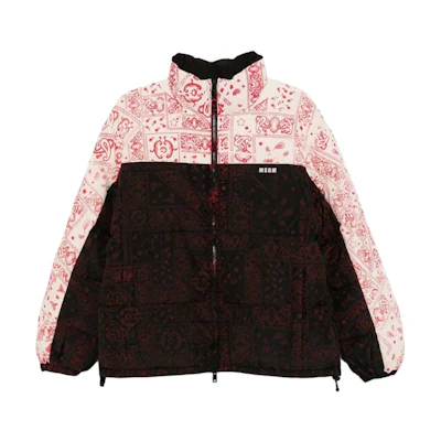MSGM Black Logo Print Patchwork Jacket with Stand Collar. 3740MH01237705-BLACK