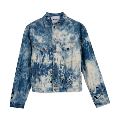 MSGM Blue Denim Jacket with Button-Up and Washed Effect Long Sleeves. 2940MH47L-207584-85