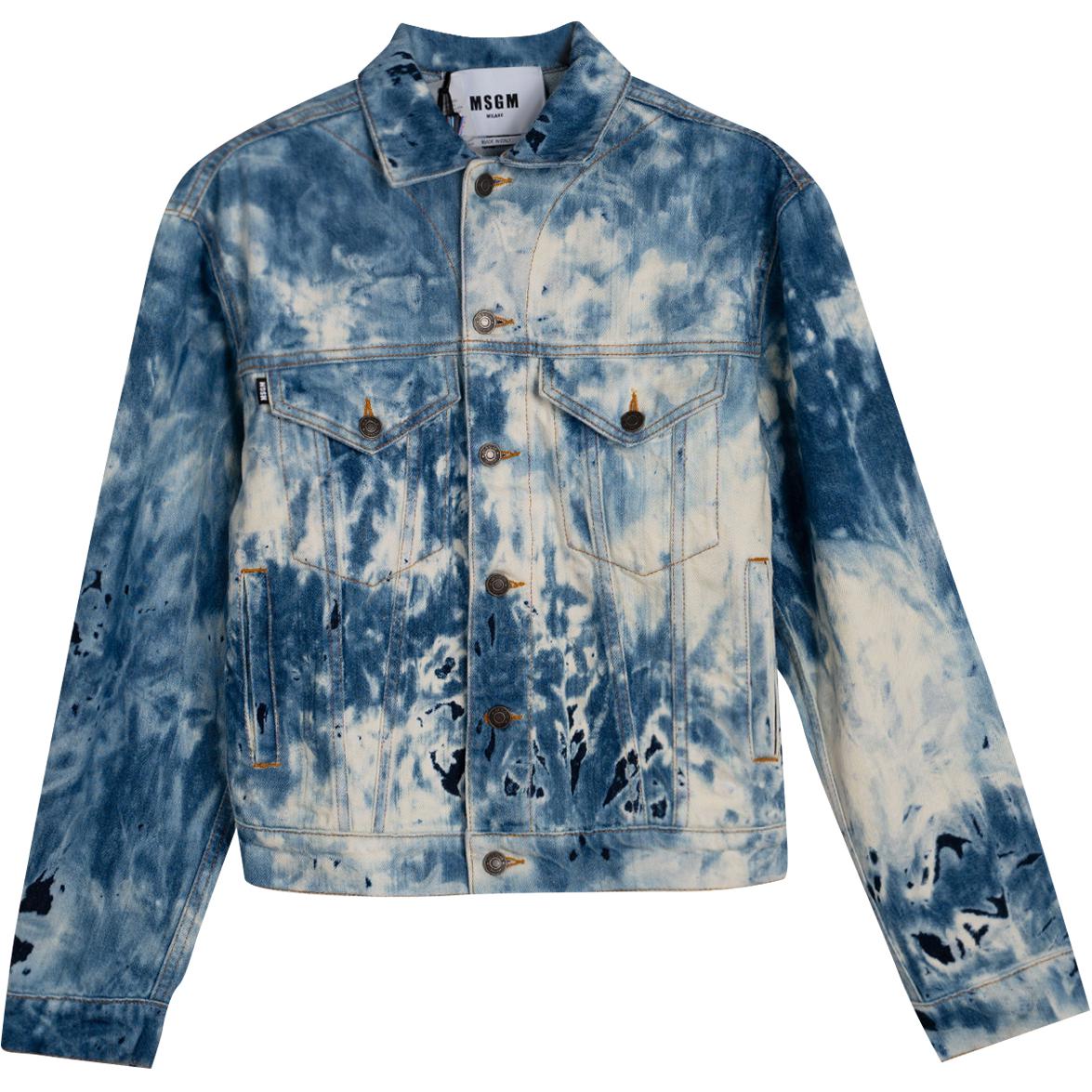 Order MSGM 블루 데님 자켓 버튼 업 워싱 효과 롱 슬리브. 2940MH47L-207584-85